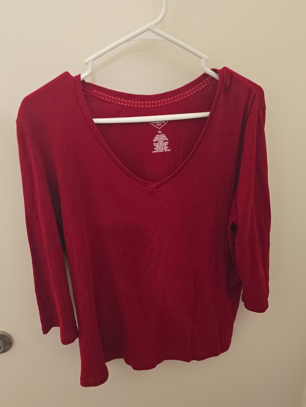 St. John's Bay Deep Red V-Neck Long Sleeve Tee